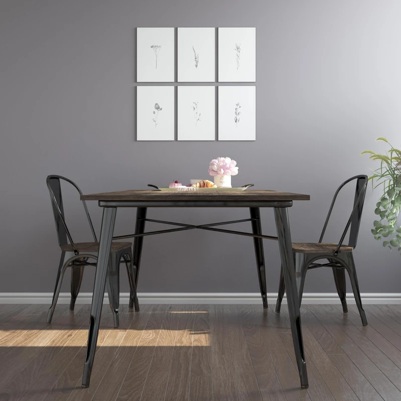 Dorel Home Set of Fusion Rectangular Dining Table, 150 x 91 x 77cm, and 4 Chairs 52 x 45 x 85cm (W x D xH)