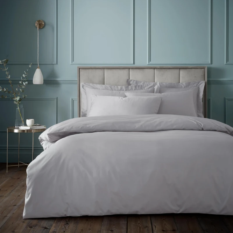 Bianca 180 Thread Count Egyptian Cotton Double Duvet Cover Set with Pillowcases Silver Grey