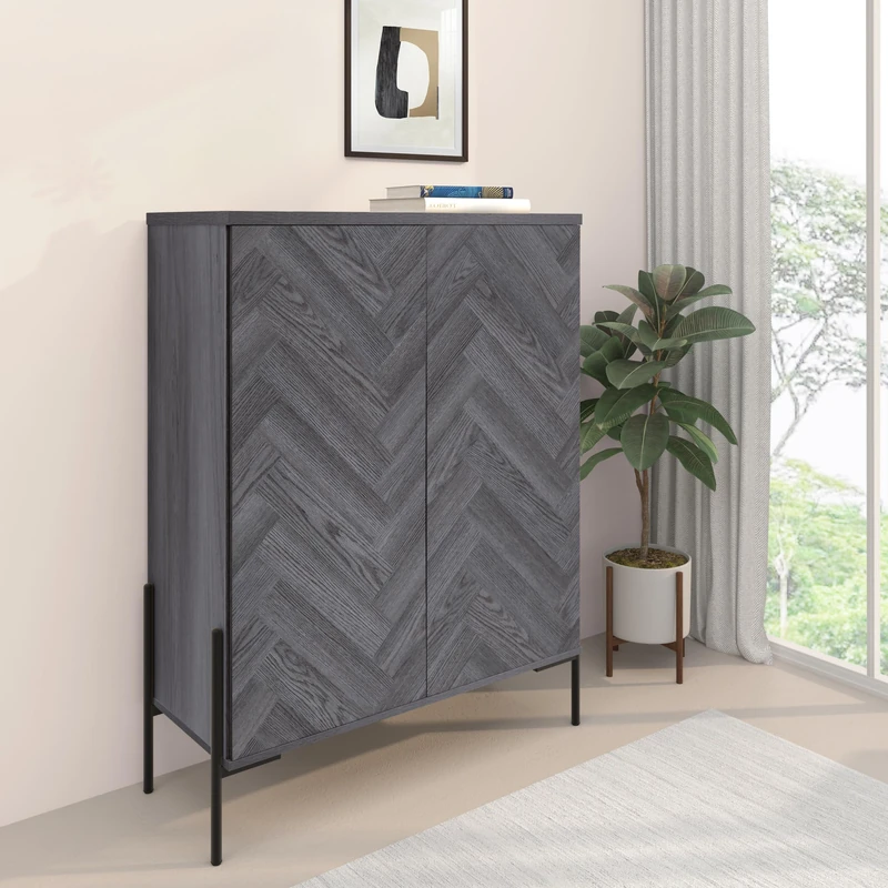 Dorel Home Charlene Highboard with 2 doors in Grey Fish Oak, 120 x 90 x 38cm (H x W x D)