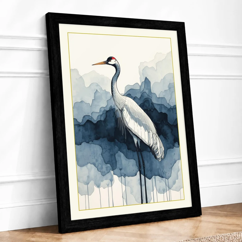 Serene Wading Bird Coastal Framed Wall Art Print A1 (84.1×59.4cm) Black, Wall Decor for Living Room, Bedroom, Office & Home, Ready to Hang, Art Gift