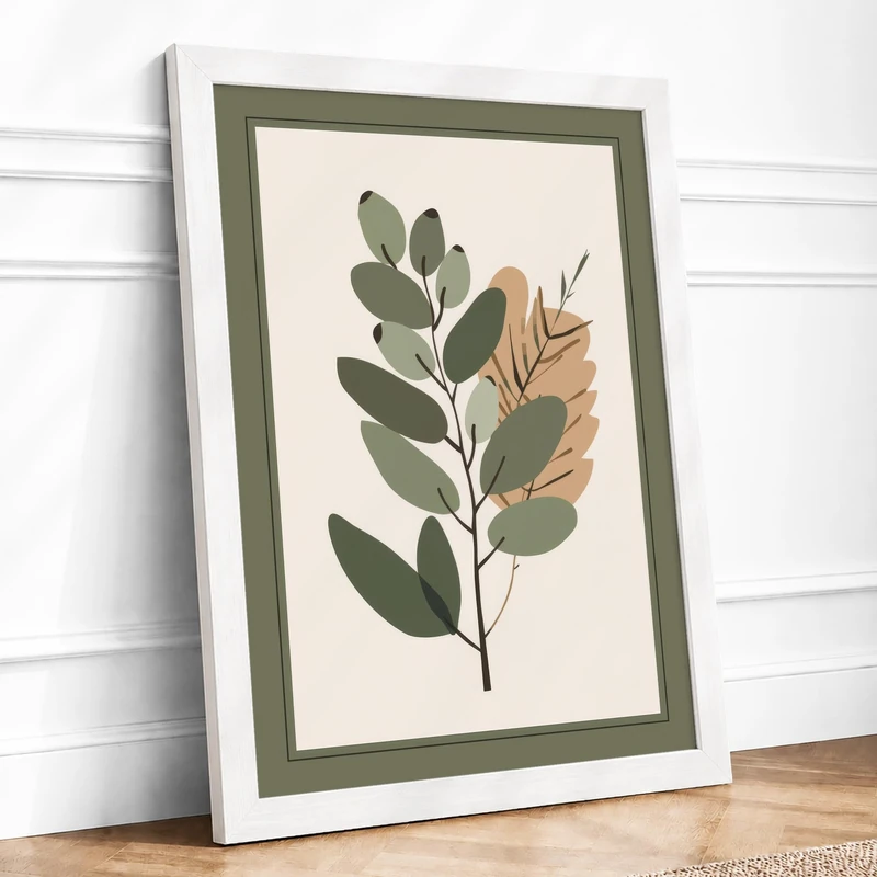 Paired Stems Botanical Framed Wall Art Print A1 (84.1×59.4cm) White, Wall Decor for Living Room, Bedroom, Office & Home, Ready to Hang, Art Gift