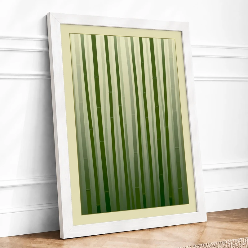 Verdant Stripes Minimalist Framed Wall Art Print A1 (84.1×59.4cm) White, Wall Decor for Living Room, Bedroom, Office & Home, Ready to Hang, Art Gift