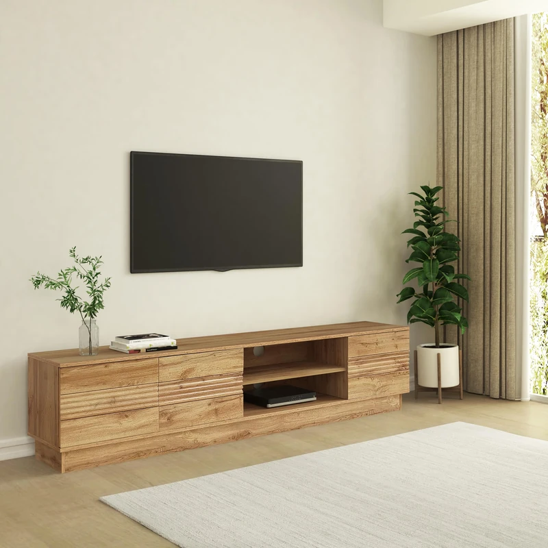 Dorel Home Toro Lowboard with 3 doors in Open Wotan Oak, 45 x 200 x 38cm (H x W x D) - Image 1