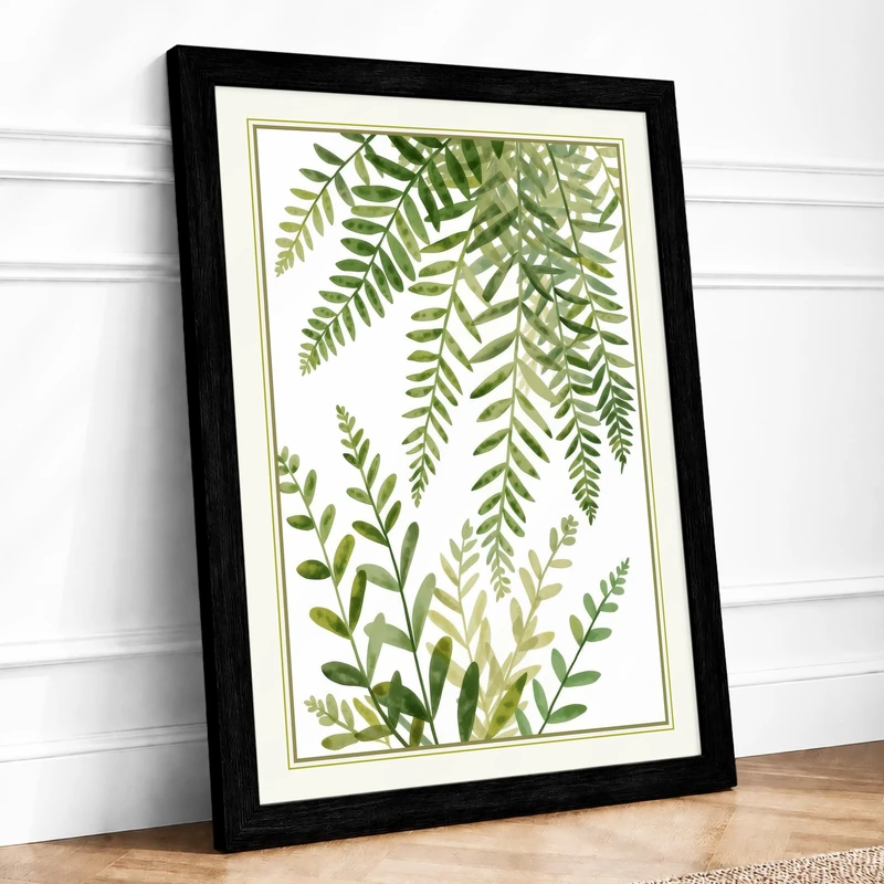Feathered Ferns Botanical Framed Wall Art Print A1 (84.1×59.4cm) Black, Wall Decor for Living Room, Bedroom, Office & Home, Ready to Hang, Art Gift