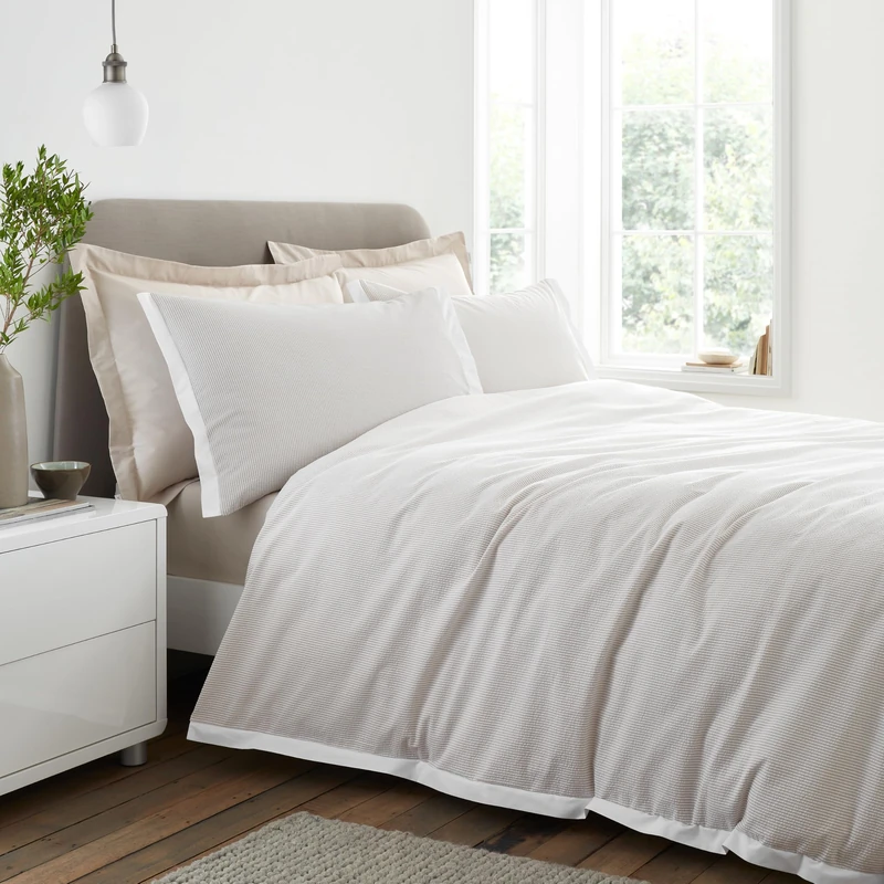 Bianca Seersucker Woven Stripe 180 Thread Count Cotton Single Duvet Cover Set with Pillowcase Natural