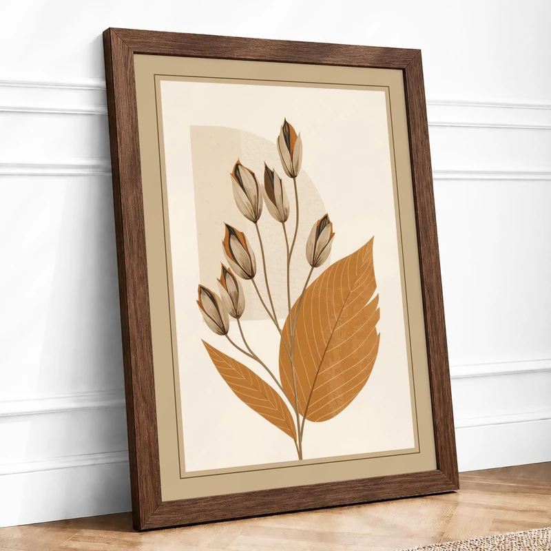 Dual Specimens Study Botanical Framed Wall Art Print A1 (84.1×59.4cm) Walnut, Wall Decor for Living Room, Bedroom, Office & Home, Ready to Hang, Art Gift
