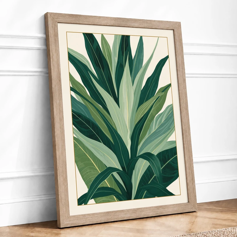 Verdant Potted Plant Botanical Framed Wall Art Print A1 (84.1×59.4cm) Oak, Wall Decor for Living Room, Bedroom, Office & Home, Ready to Hang, Art Gift
