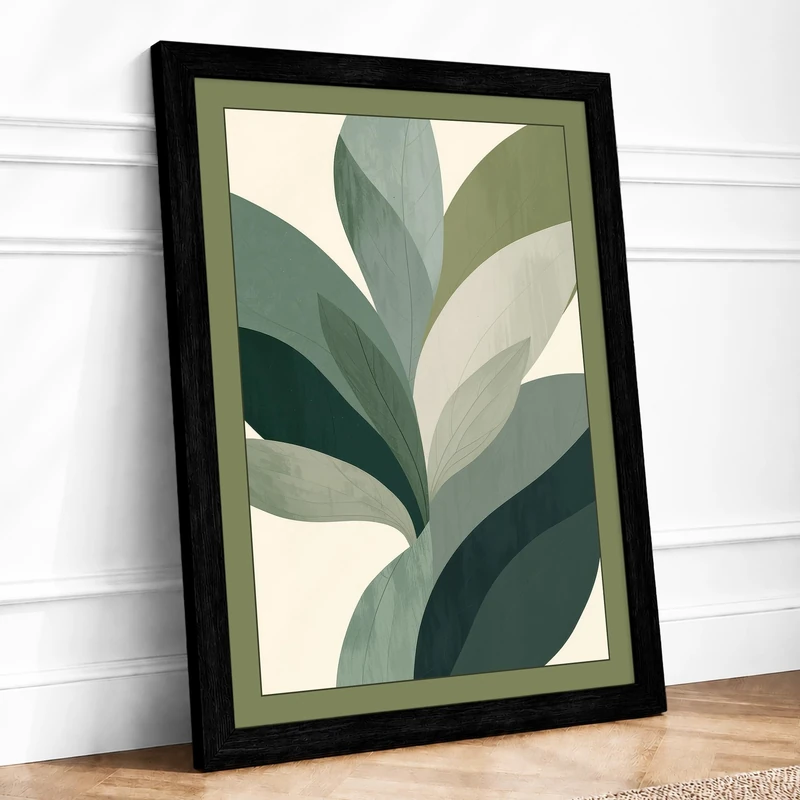Unfolding Leaves Botanical Framed Wall Art Print A1 (84.1×59.4cm) Black, Wall Decor for Living Room, Bedroom, Office & Home, Ready to Hang, Art Gift
