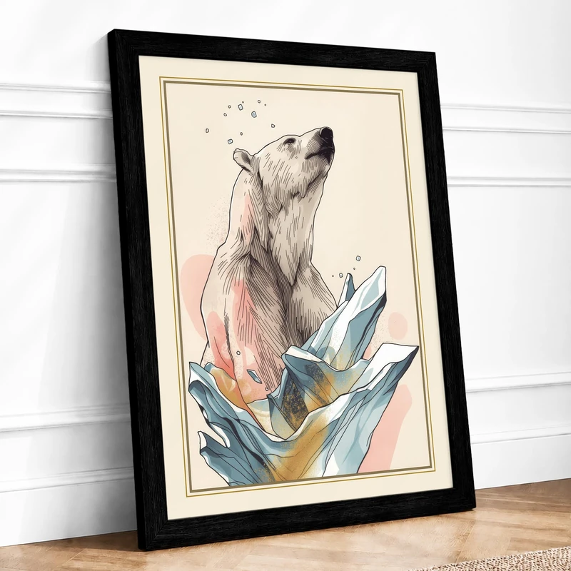 Bear in Wonder Boho Framed Wall Art Print A1 (84.1×59.4cm) Black, Wall Decor for Living Room, Bedroom, Office & Home, Ready to Hang, Art Gift - Image 1