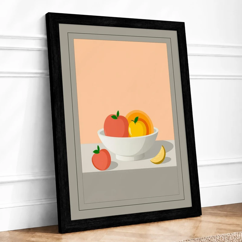 Still Life with Citrus Modern Framed Wall Art Print A1 (84.1×59.4cm) Black, Wall Decor for Living Room, Bedroom, Office & Home, Ready to Hang, Art Gift