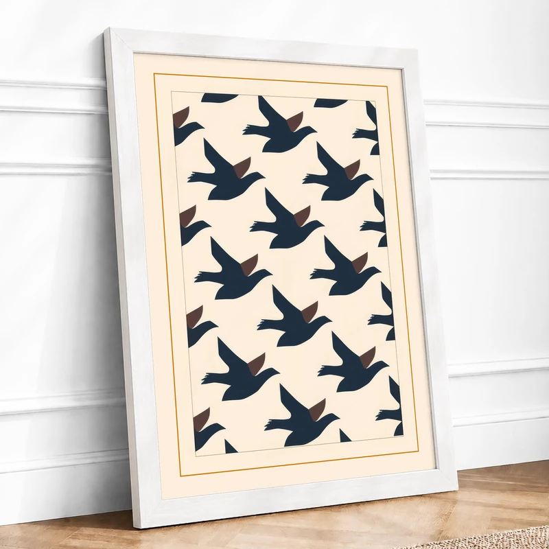 Birds in Flight Geometric Framed Wall Art Print A1 (84.1×59.4cm) White, Wall Decor for Living Room, Bedroom, Office & Home, Ready to Hang, Art Gift