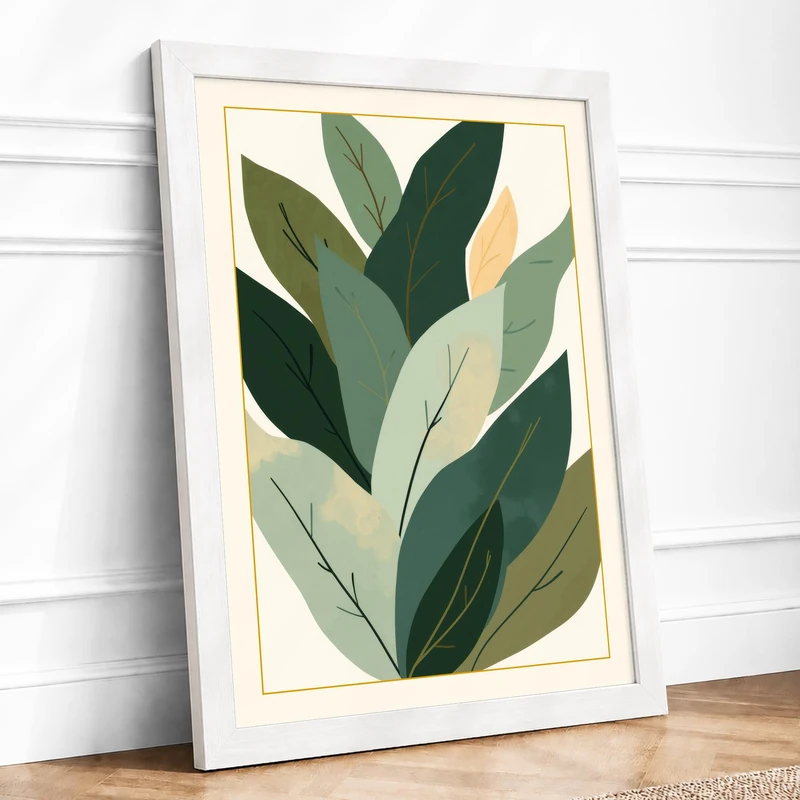 Sage Leaf Study Botanical Framed Wall Art Print A1 (84.1×59.4cm) White, Wall Decor for Living Room, Bedroom, Office & Home, Ready to Hang, Art Gift - Image 1