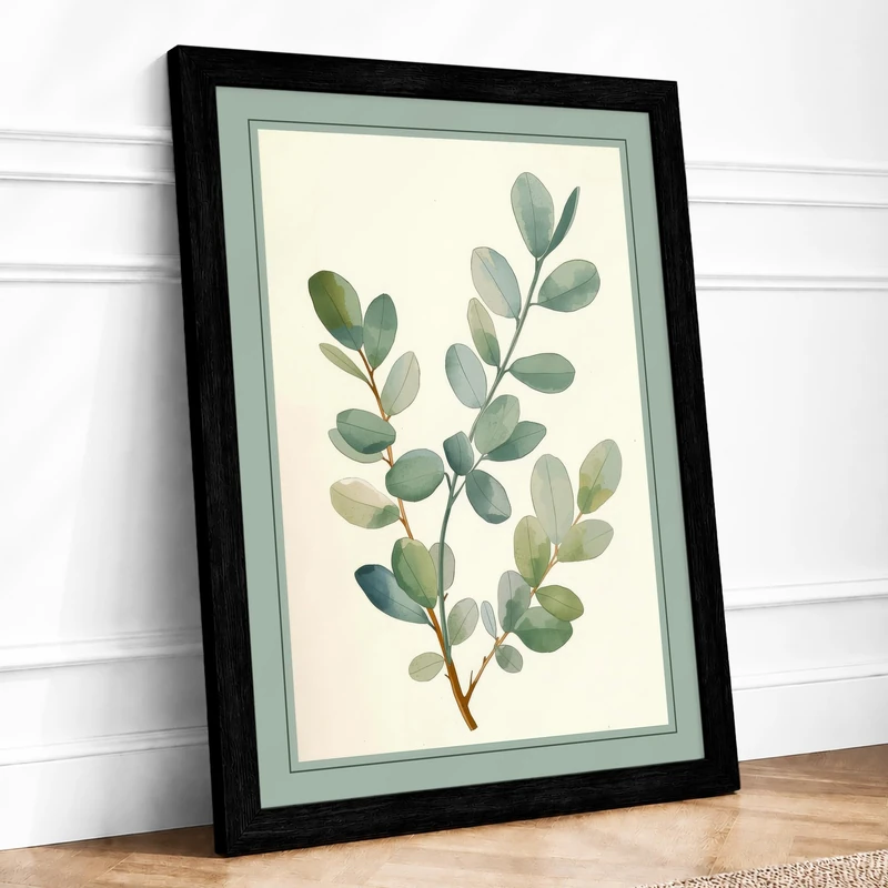 Leafy Branch in Watercolour Botanical Framed Wall Art Print A1 (84.1×59.4cm) Black, Wall Decor for Living Room, Bedroom, Office & Home, Ready to Hang, Art Gift - Image 1