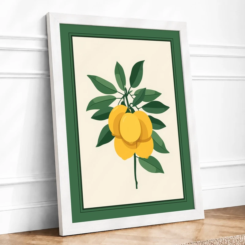 Lemon Study Botanical Framed Wall Art Print A1 (84.1×59.4cm) White, Wall Decor for Living Room, Bedroom, Office & Home, Ready to Hang, Art Gift