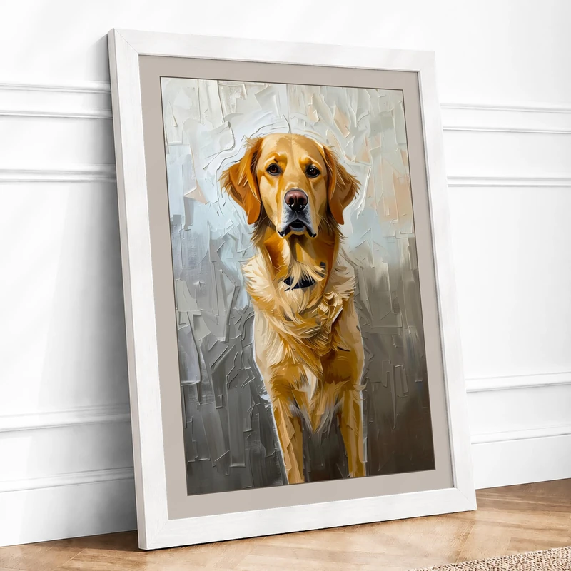 Golden Companion Modern Framed Wall Art Print A1 (84.1×59.4cm) White, Wall Decor for Living Room, Bedroom, Office & Home, Ready to Hang, Art Gift