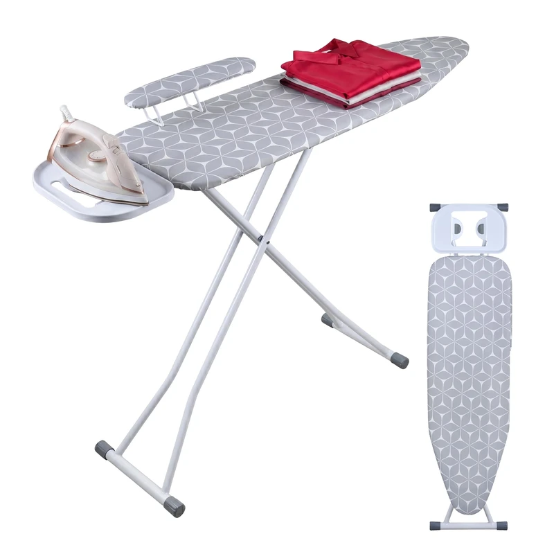 Relaxdays ironing board for steam irons, 131 x 33 cm, height-adjustable, foldable, sleeve board, white/grey - Image 1