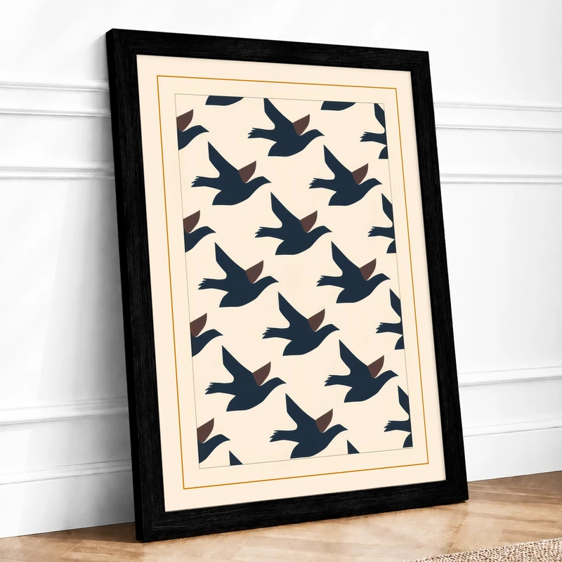 Birds in Flight Geometric Framed Wall Art Print A1 (84.1×59.4cm) Black, Wall Decor for Living Room, Bedroom, Office & Home, Ready to Hang, Art Gift