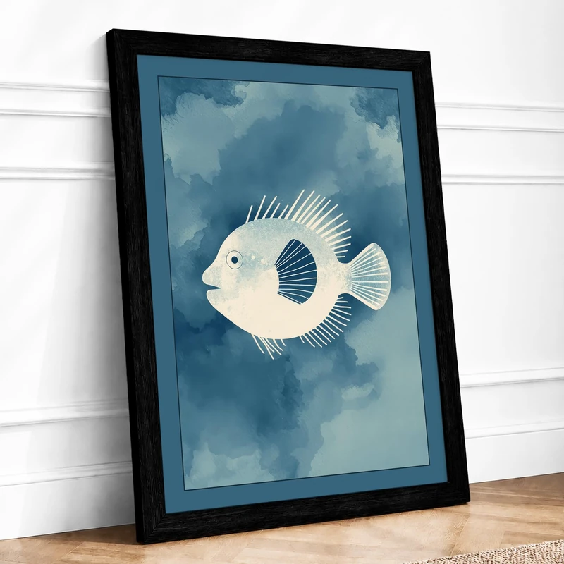 Weightless Fish Minimalist Framed Wall Art Print A1 (84.1×59.4cm) Black, Wall Decor for Living Room, Bedroom, Office & Home, Ready to Hang, Art Gift