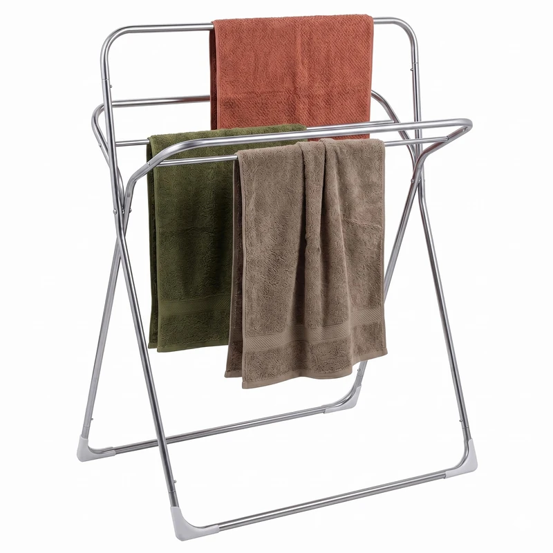 Relaxdays Towel Rack, HxWxD: 106.5 x 78.5 x 34.5 cm, brushed stainless steel, 5 staggered bars, freestanding, silver - Image 1