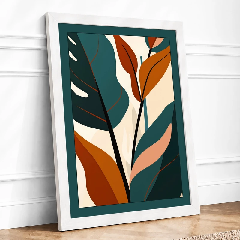 Abstract Leaf Forms Botanical Framed Wall Art Print A1 (84.1×59.4cm) White, Wall Decor for Living Room, Bedroom, Office & Home, Ready to Hang, Art Gift - Image 1