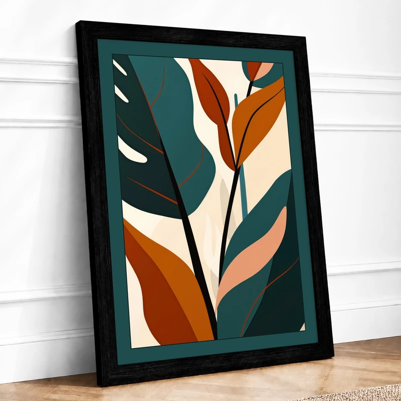 Abstract Leaf Forms Botanical Framed Wall Art Print A1 (84.1×59.4cm) Black, Wall Decor for Living Room, Bedroom, Office & Home, Ready to Hang, Art Gift - Image 1