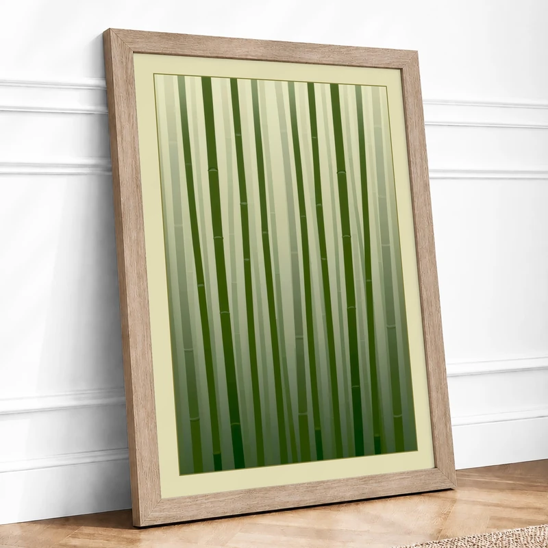 Verdant Stripes Minimalist Framed Wall Art Print A1 (84.1×59.4cm) Oak, Wall Decor for Living Room, Bedroom, Office & Home, Ready to Hang, Art Gift