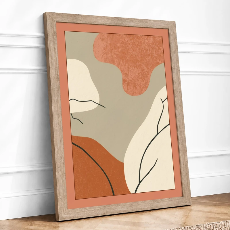 Organic Forms Minimalist Framed Wall Art Print A1 (84.1×59.4cm) Oak, Wall Decor for Living Room, Bedroom, Office & Home, Ready to Hang, Art Gift - Image 1