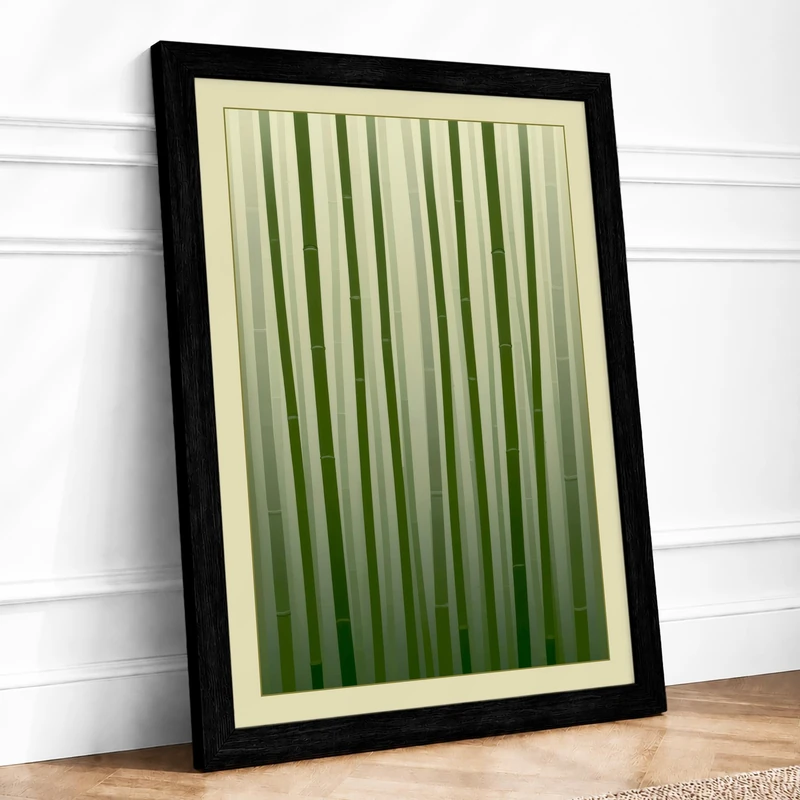 Verdant Stripes Minimalist Framed Wall Art Print A1 (84.1×59.4cm) Black, Wall Decor for Living Room, Bedroom, Office & Home, Ready to Hang, Art Gift - Image 1