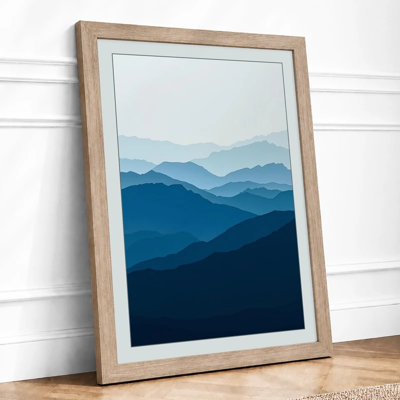 Mountains at Distance Scandinavian Framed Wall Art Print A1 (84.1×59.4cm) Oak, Wall Decor for Living Room, Bedroom, Office & Home, Ready to Hang, Art Gift