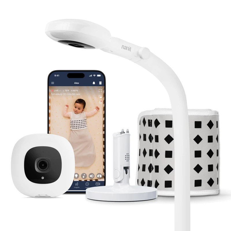 Nanit Pro Baby Monitor Bundle, 1080p, Sound and Motion Alerts, Breathing Motion Monitoring, Wi-Fi, Floor Stand, Compatible with Smartphones