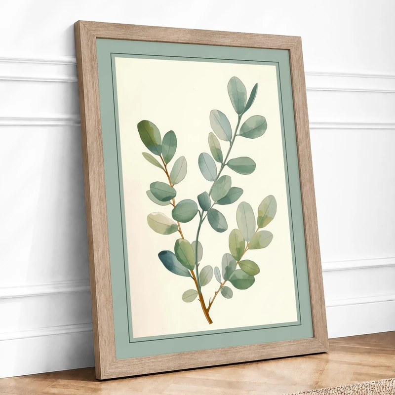 Leafy Branch in Watercolour Botanical Framed Wall Art Print A1 (84.1×59.4cm) Oak, Wall Decor for Living Room, Bedroom, Office & Home, Ready to Hang, Art Gift - Image 1