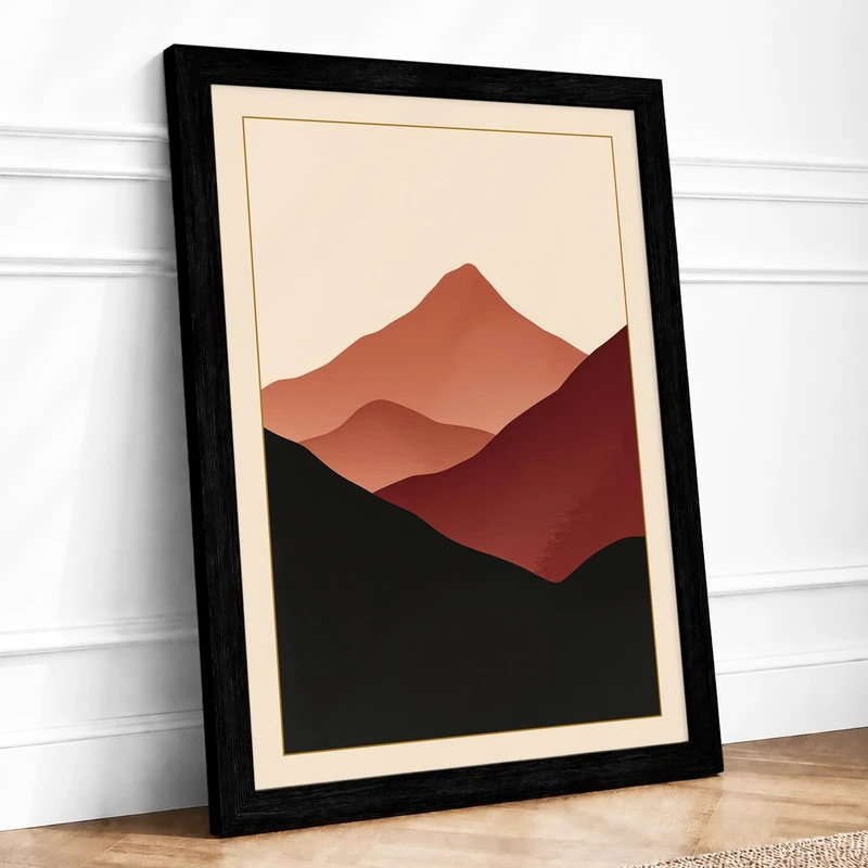 Mountains at Dusk Minimalist Framed Wall Art Print A1 (84.1×59.4cm) Black, Wall Decor for Living Room, Bedroom, Office & Home, Ready to Hang, Art Gift