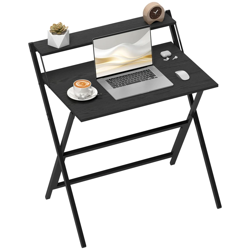 HOMCOM Folding Desk with Monitor Shelf Foldable 81.5 cm Black