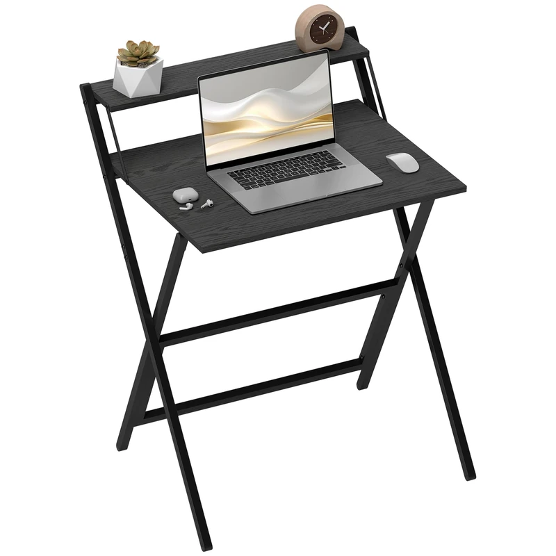 HOMCOM Folding Desk with Monitor Shelf Foldable 70 cm Black