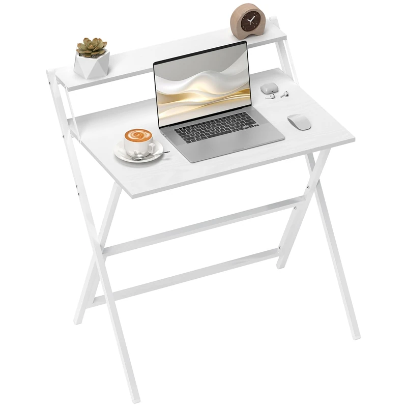 HOMCOM Folding Desk with Monitor Shelf Foldable 81.5 cm White
