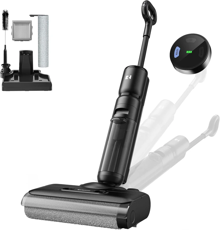 Redkey Cordless Vacuum Cleaner, 75 min Max, 23KPa Vacuum Cleaner, Self Cleaning, Double Water Tank, LED Voice Alert, for Hard Floors and Animal Hair Black