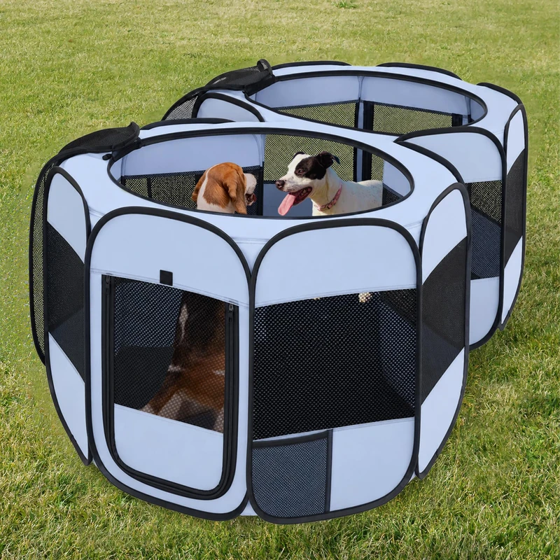 2-in-1 XLarge Portable Cat Playpen Assembly-Free for Indoor Cats Enclosed Pop Up Dog Play Pen Outdoor Puppy Pet Tent Crate House Condo Kitten Kennel Small Animals Cage(No Divider, Unified Space)