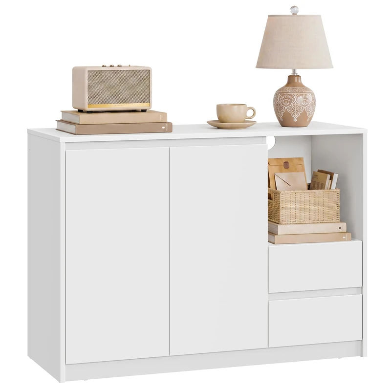 VASAGLE Sideboard, Storage Cabinet with Doors, 3 Drawers and Height Adjustable Shelf, Modern, 103.3 x 40 x 74 cm, for Living Room, Kitchen, Study, Cloud White BBK273W21V3