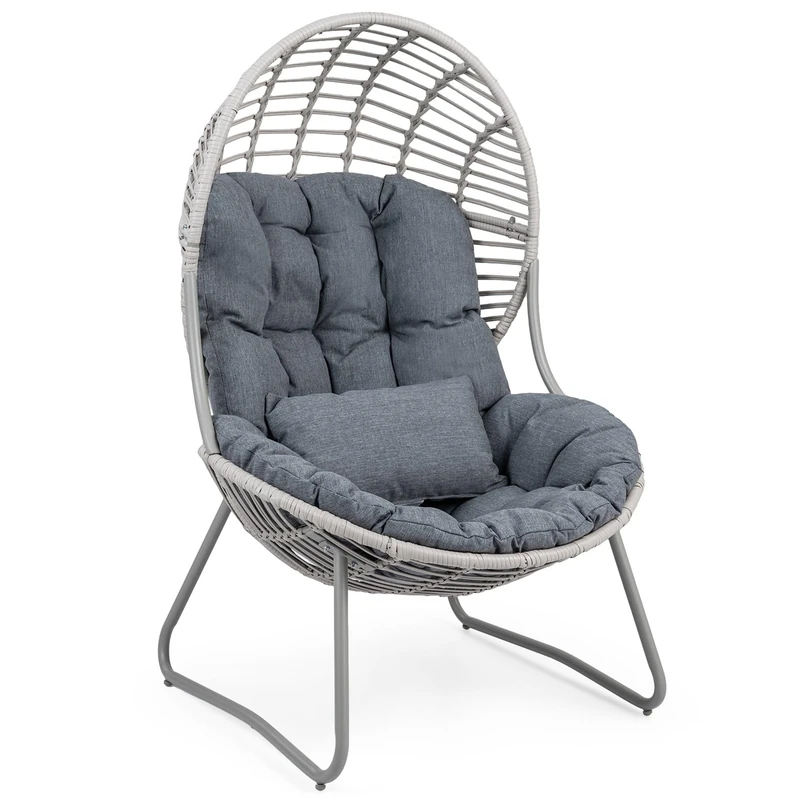 RELAX4LIFE Patio PE Rattan Egg Chair, Outdoor Wicker Garden Leisure Chair with Pillow, Removable Seat & Back Thickened Cushion, Heavy Duty Metal Frame Lounge Chair for Backyard Porch Balcony