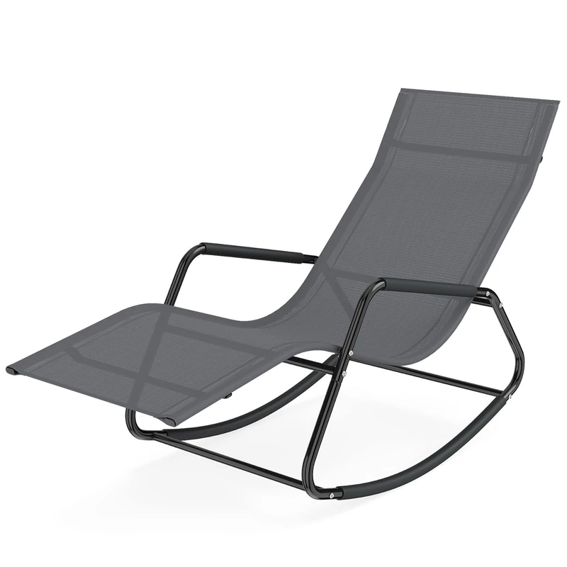 RELAX4LIFE Garden Sun Lounger - Rocking Deck Chair Grey