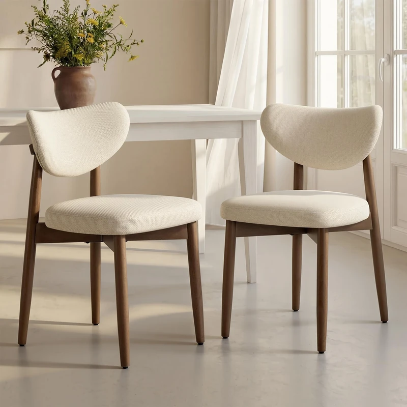 VASAGLE Mid-Century Modern Dining Chairs, Set of 2, Upholstered Chairs with Solid Wood Legs, Linen-Look Fabric, 50 x 51 x 82 cm, Light Beige, for Kitchen, Mazie Collection KDC668L101