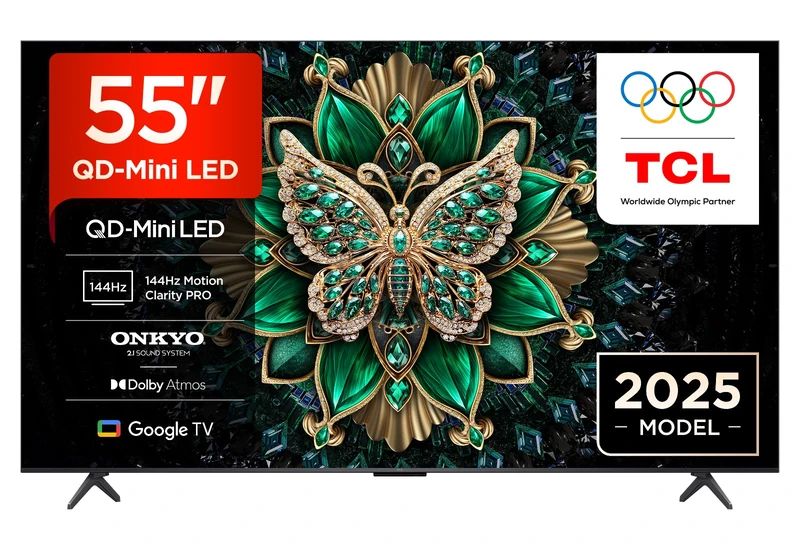 TCL 55C6K-UK QD-Mini LED TV, 4K HDR Premium 1000nits, Smart TV Powered by Google TV (Dolby Vision IQ & Atmos, Onkyo 2.1 Sound System, 144Hz Motion Clarity Pro, 2025 Model) - Image 1