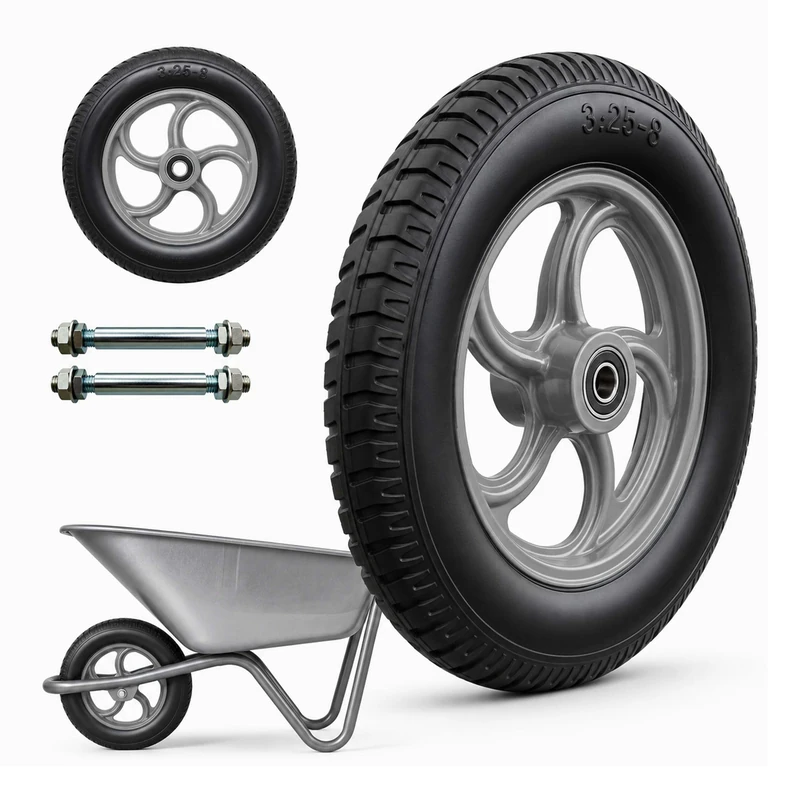 Relaxdays Handcart Wheels, Set of 2, 3.25-8, Solid Rubber, Black/Grey