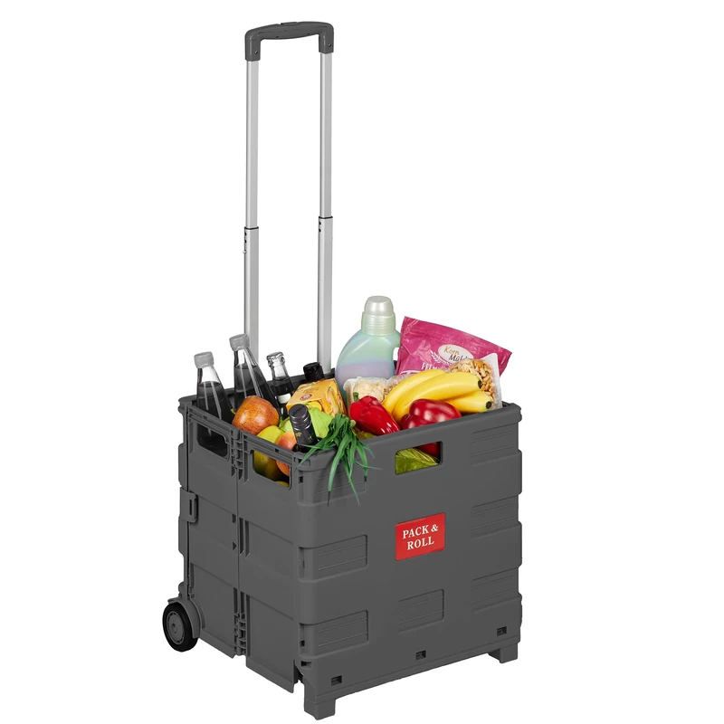 Relaxdays shopping trolley, foldable, with wheels, anthracite