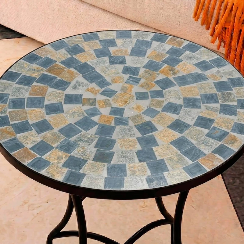 Round Mosaic Patio Side Table - Garden and Terrace Coffee Table with Anti-Rust Wrought Iron Legs, Decorative Small Table for Outdoor and Indoor, Ø60x71, Model Petersbourg - Image 1