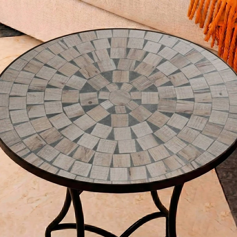 Round Mosaic Patio Side Table - Garden and Terrace Coffee Table with Anti-Rust Wrought Iron Legs, Decorative Small Table for Outdoor and Indoor, Ø60x71, Canterbury Model