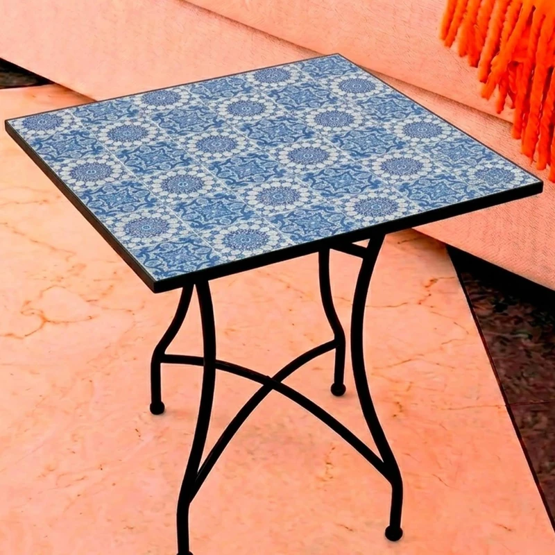 Round Mosaic Patio Side Table - Garden and Terrace Coffee Table with Anti-Rust Wrought Iron Legs, Decorative Small Table for Outdoor and Indoor, 58x58x72, Pietro Model