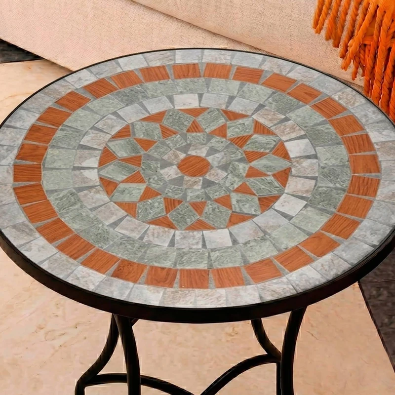 Round Mosaic Patio Side Table - Garden and Terrace Coffee Table with Anti-Rust Wrought Iron Legs, Decorative Small Table for Outdoor and Indoor, Ø60x71, Duomo Model - Image 1