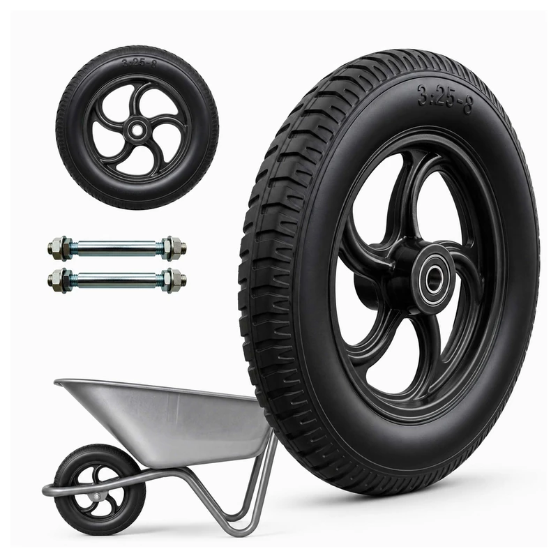 Relaxdays Handcart Wheels, Set of 2, 3.25-8, Solid Rubber, Black