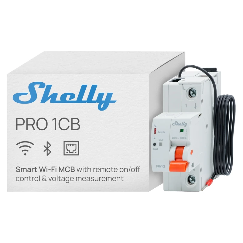 Shelly Pro 1CB C16A - Smart 1-Pole Miniature Circuit Breaker MCB with Wi-Fi Bluetooth and Ethernet, Overvoltage Undervoltage Protection, 16A Type C 6kA, DIN Rail, Alexa Google Home SmartThings